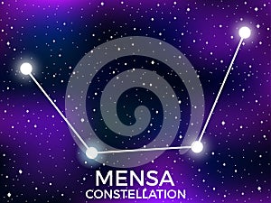 Mensa constellation. Starry night sky. Zodiac sign. Cluster of stars and galaxies. Deep space. Vector