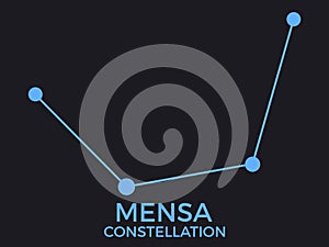 Mensa constellation. Stars in the night sky. Cluster of stars and galaxies. Constellation of blue on a black background. Vector photo