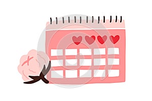 Menstrual calendar for menstruation control and pregnancy planning. Period schedule with marked days for woman and girl