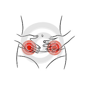 Menstrual cramps vector illustration. Menstruation abdominal pain