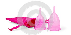 Menstrual cup with a bag isolated on a white background photo