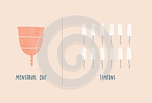 Menstrual cup vs tampons. Zero waste concept