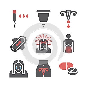 Menstruation. Flat icons. Vector signs for web graphics.