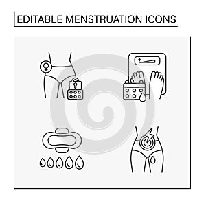 Menstruation line icons set photo