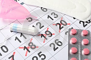 Menstruation period concept with calendar