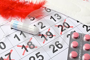 Menstruation period concept with calendar