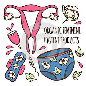 MENSTRUATION SET Feminine Hand Drawn Vector Illustration