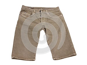 Menswear. Denim shorts dark beige color