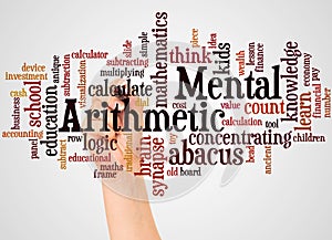 Mental Arithmetic word cloud and hand with marker concept