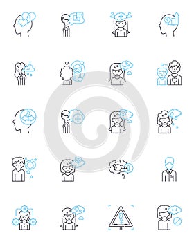 Mental Capacity linear icons set. Cognition, Intelligence, Ability, Competence, Rationality, Sanity, Understanding line
