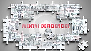 Mental Deficiencies as a complex subject, related to various topics and ideas on a puzzle photo