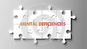 Mental Deficiencies complex like a puzzle - pictured as word mental deficiencies on a puzzle pieces photo