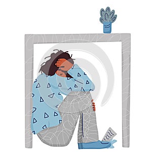 Mental disoder. Girl sitting on the floor