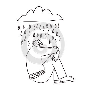 Mental disoder. Man sitting on the floor