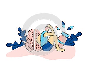 Mental disoder. Young people sitting on the floor