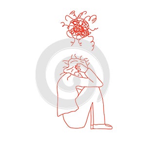 Mental disoder. Woman sitting on the floor