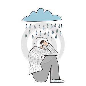 Mental disoder. Woman sitting on the floor