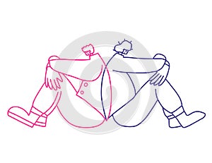 Mental disoder. Young people sitting on the floor