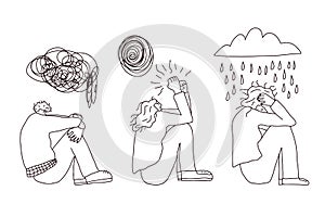 Mental disoder. Young people sitting on the floor