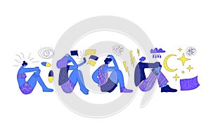 Mental disoder. Young people sitting on the floor