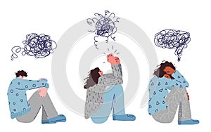 Mental disoder. Young people sitting on the floor