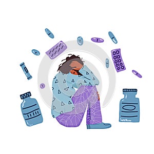 Mental disoder. Young woman sitting on the floor