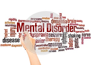 Mental disorder word cloud and hand writing concept photo