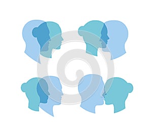 Mental and gender identification symbol, bipolar mental issue, relationship emotion balance, blue color heads icon