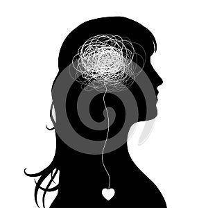 Mental Health Awareness. Illustration of a woman in depressive state of mind. Psychology illustration