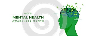 Mental Health Awareness Month. Raising awareness of depression campaign. Abstract head profile concept design and