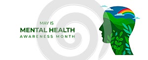 Mental Health Awareness Month. Raising awareness of depression campaign. Abstract head profile concept design and