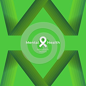 Mental Health Awareness Month social media banner with green ribbon isolated on green background. Vector Mental Health