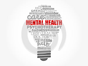 Mental health bulb word cloud, health concept