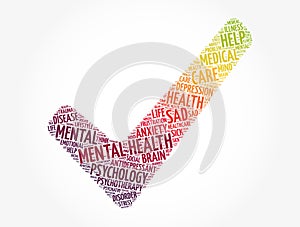 Mental health check mark word cloud collage, health concept background