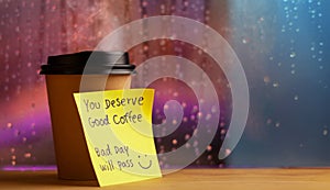 Mental Health, Comfortable and Encouragement Concept. Message on Coffee Cup to Heal a Negative Mood