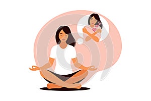 Mental health concept. Girl meditation. Love yourself. Inner harmony with yourself. Vector illustration. Flat