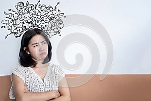 mental health concept with stress Asian woman over thinking with deep negative thoughts