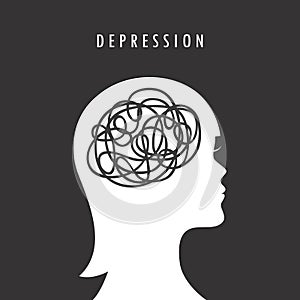 Mental health depression concept female head silhouette