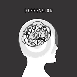 Mental health depression concept male head silhouette