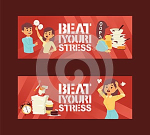 Mental health disorders and work related stress anxiety and depression symptoms icons vector illustration. Beat your