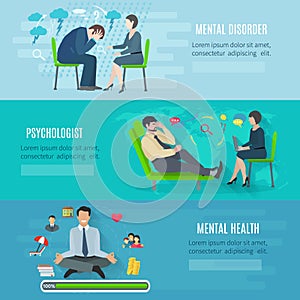 Mental health flat banners set