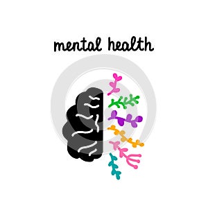 Mental health hand drawn creative mind logo in cartoon comic style vibrant colors