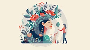 Mental health illustration. Character with mental disorder fight against stress, depression, emotional burnout and other