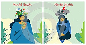 Mental health illustration concept. Psychology visual interpretation of mental health