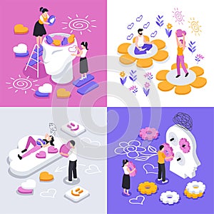 Mental health illustrations in isometric view