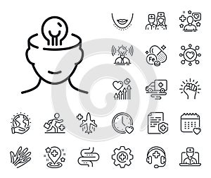 Mental health line icon. Brain idea sign. Online doctor, patient and medicine. Vector