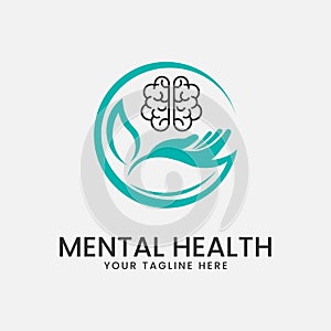 mental health with hand and brain logo vector illustration design photo