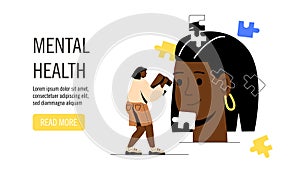 Mental health puzzle banner vector concept