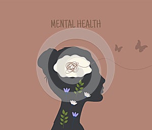 Mental health. Relief from anxiety. Mindfulness concept. Vector