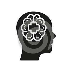 Mental Health Silhouette Icon. Medical Aid for Humans with Psychological Disorder Glyph Pictogram. Psychology Care Solid